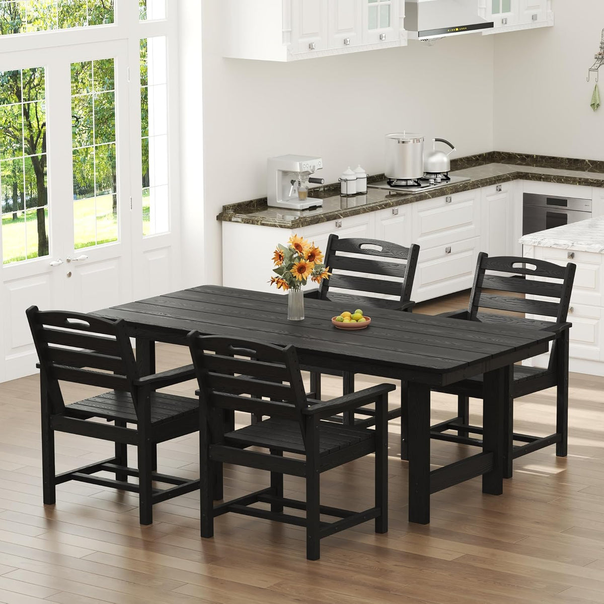 PIZZELLO Rectangular HDPE Outdoor Dining Table for 6, 66in, Black