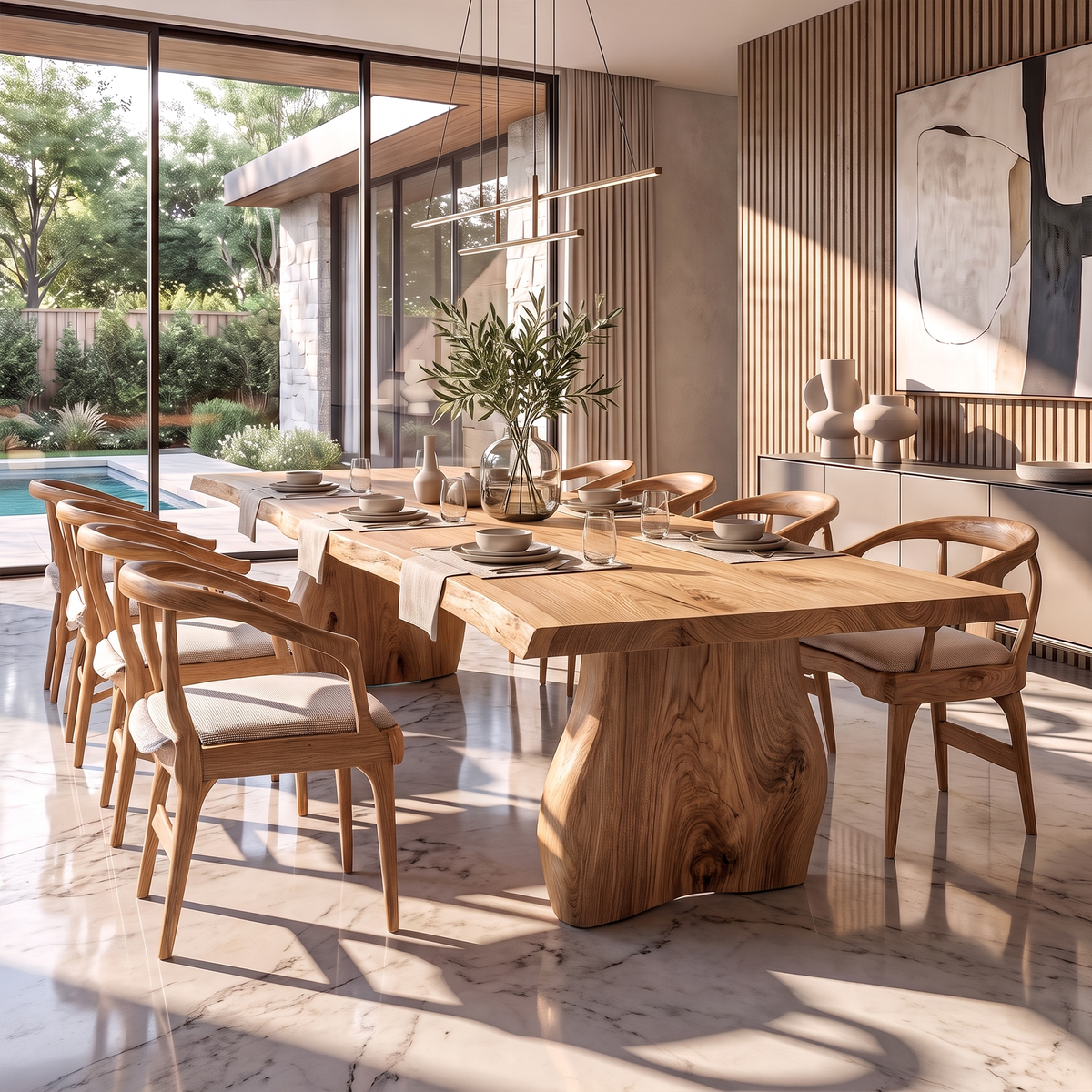 Contemporary Dining Table With Asymmetrical Natural Edge Top For Dining Room - view 5