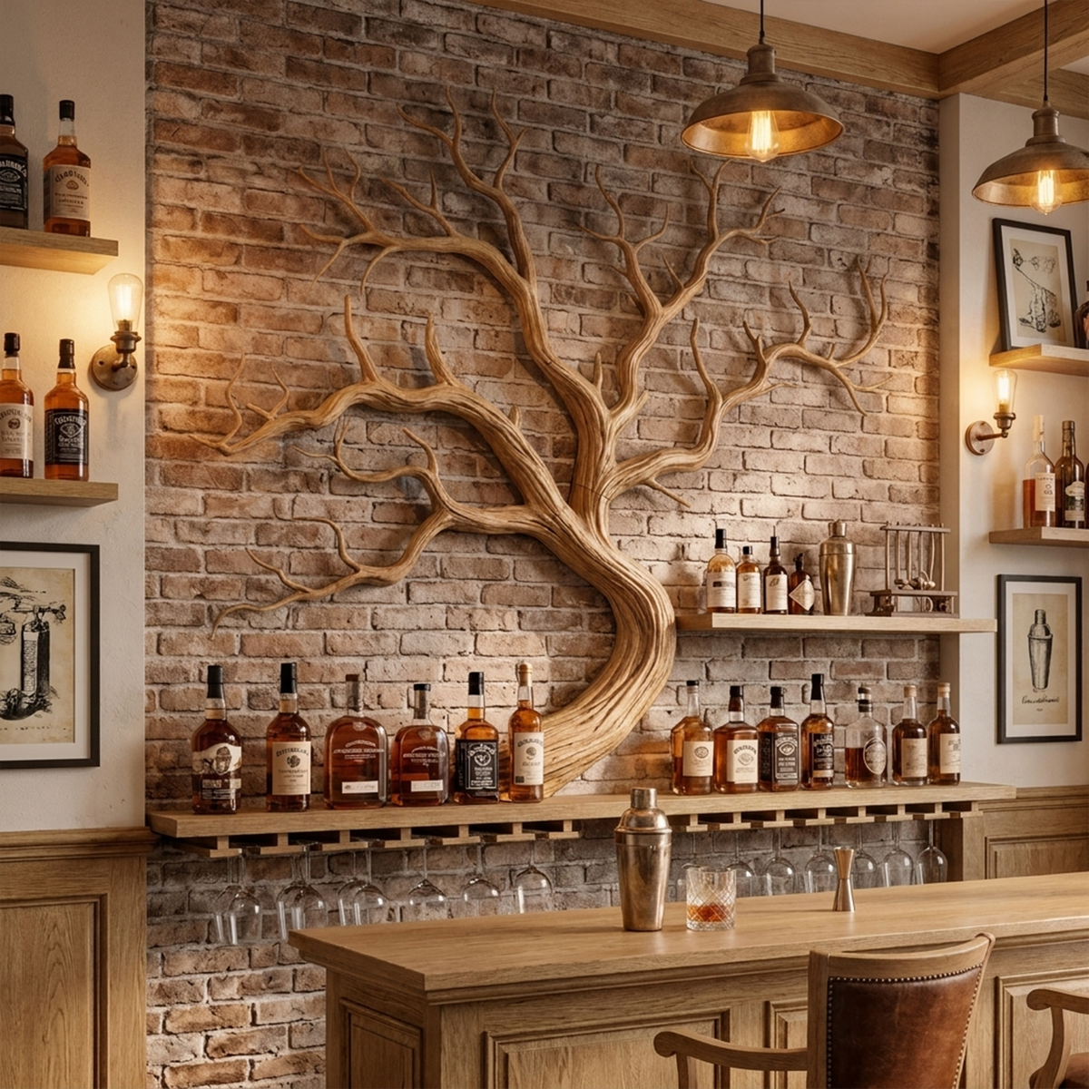 Artistic Tree Branch Wine Rack Wooden Wall Shelf For Kitchen Dining Room Bar - view 5