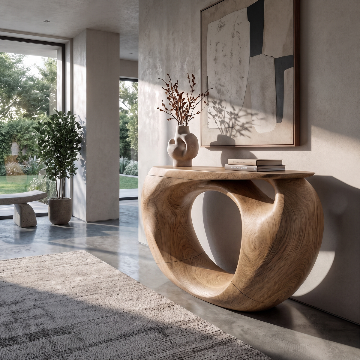 Console Table Organic Hollow Base Design For Entryway - view 7