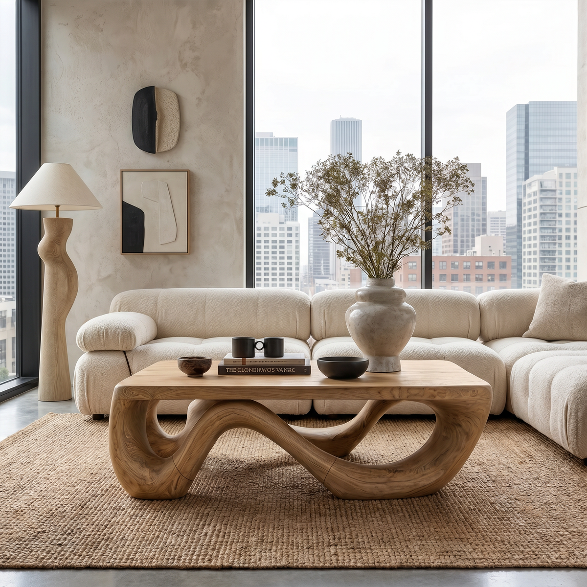 Farmhouse Coffee Table With Sculptural Open Wood Base For Living Room - view 5