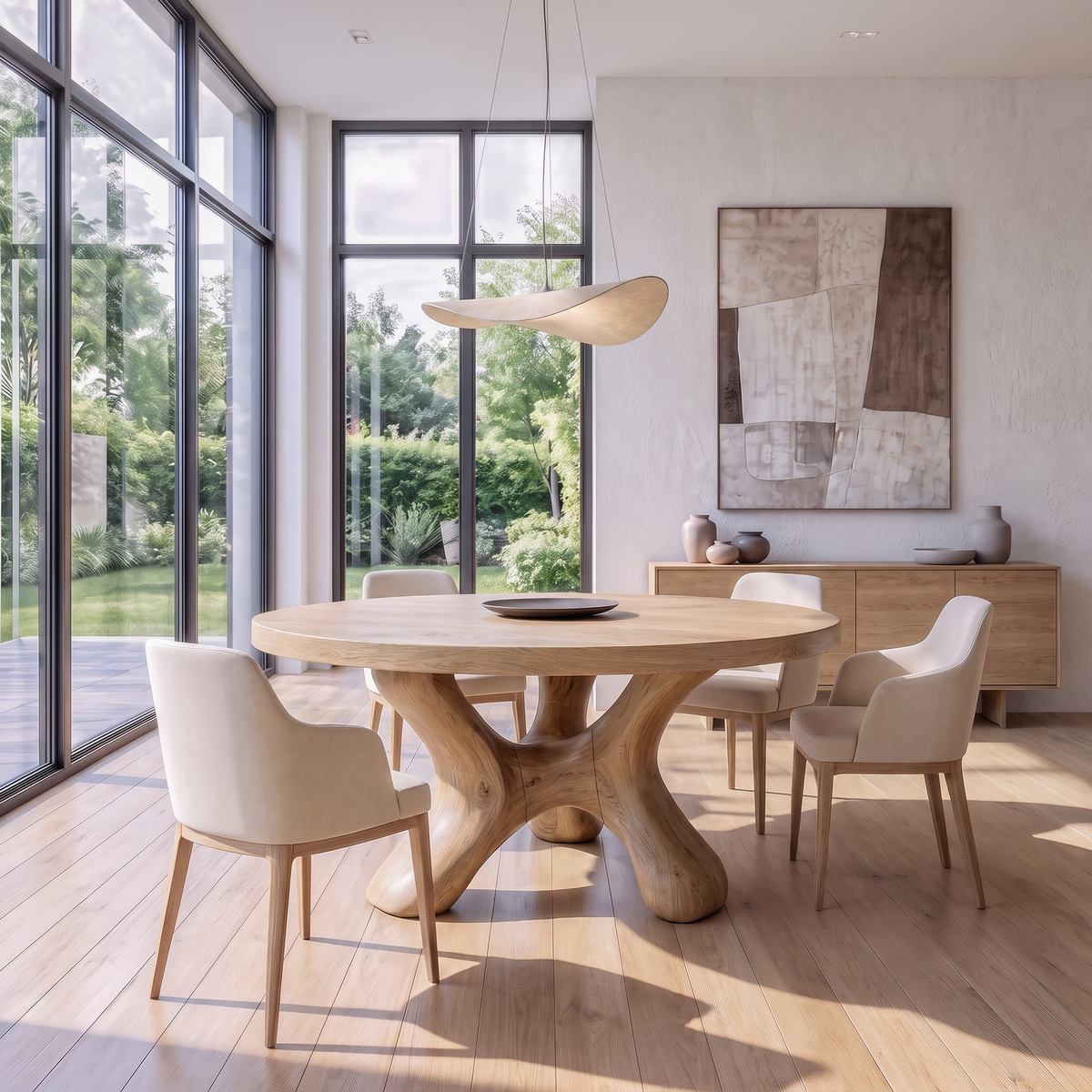 Contemporary Round Dining Table With Flowing Crossed Design For Dining Room And Living - view 5