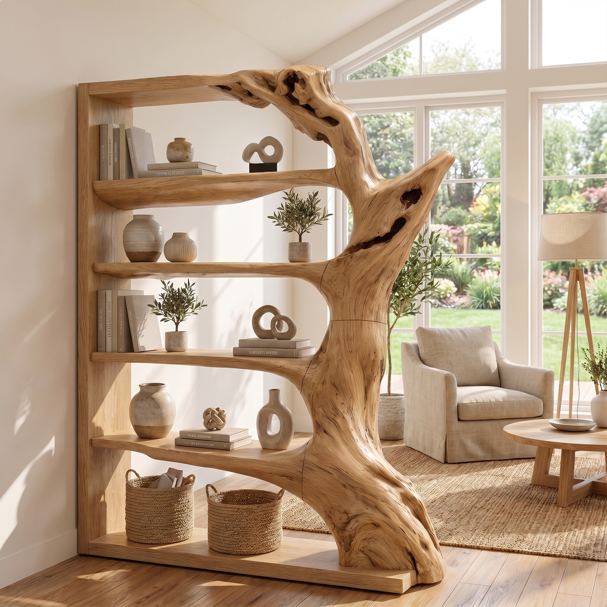 Contemporary Tree Bookshelf, Artistic Solid Wood Branch Book Display Rack Organizer - view 5