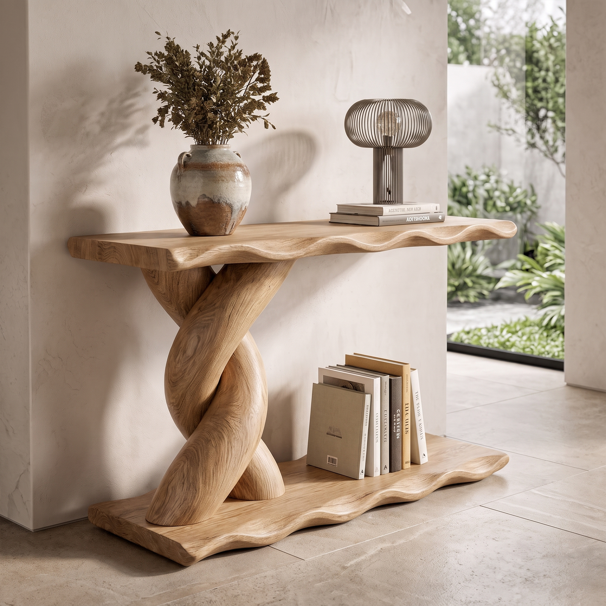 Contemporary Console Table With Spiral Base And Lower Display Shelf For Living Room - view 5