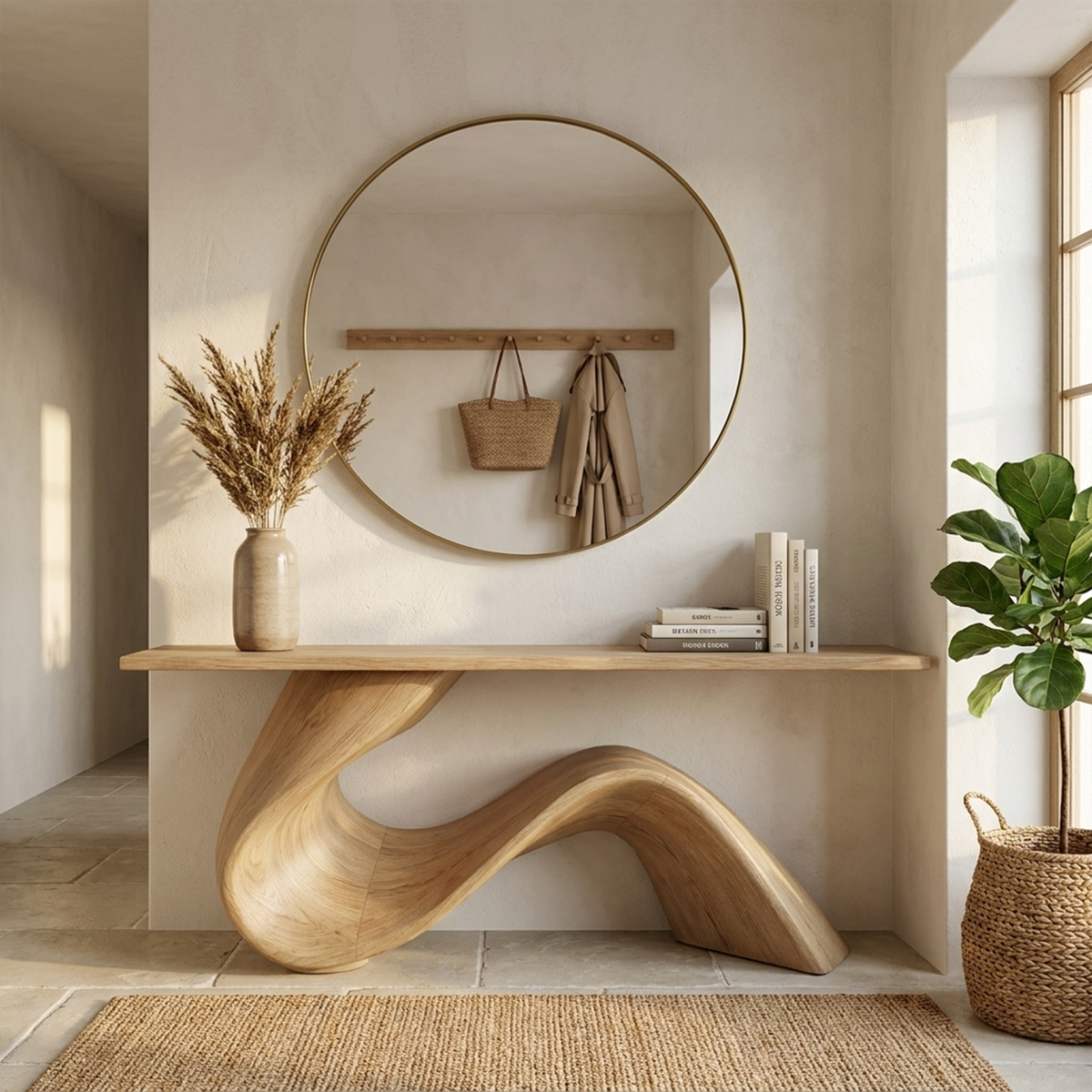 Elegant Flowing Wood Console Table Entryway Hallway Living Room - view 5