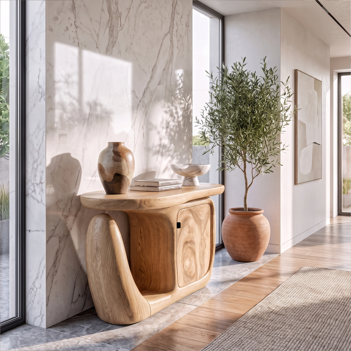 Contemporary Console Table With Sculptural Base And Storage For Entryway - view 5