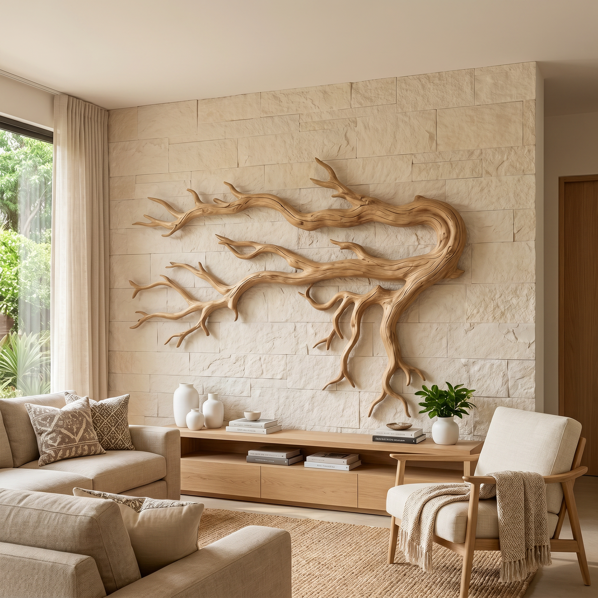 Driftwood Root Sculptural Solid Wood Wall Art Rustic Nature Inspired Decor - view 5