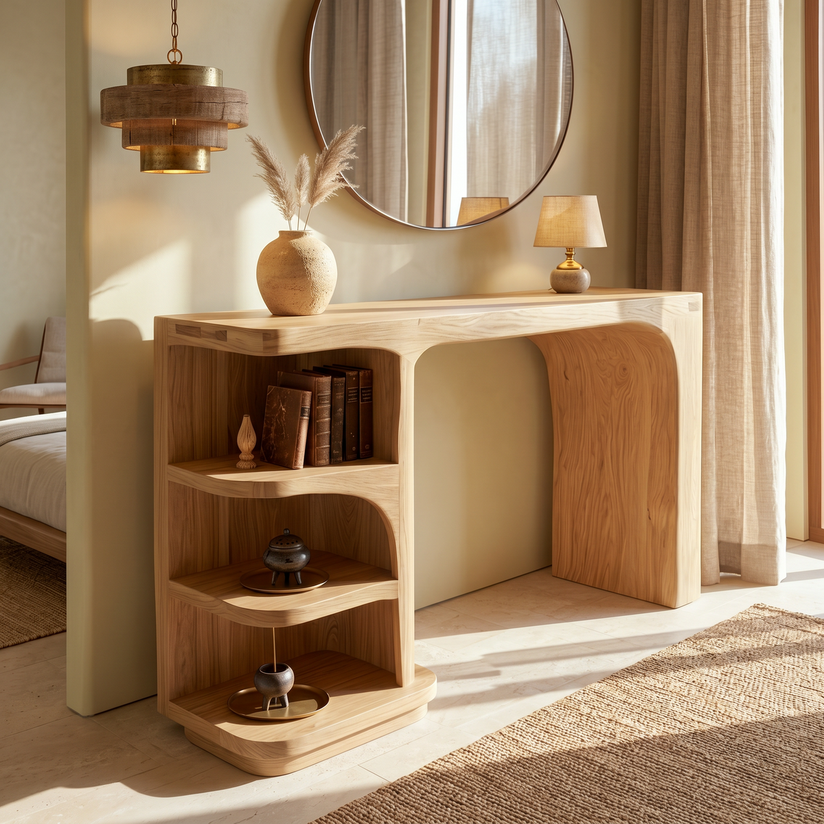 Contemporary Dressing Table With Waterfall Wood Structure For Bedroom - view 5