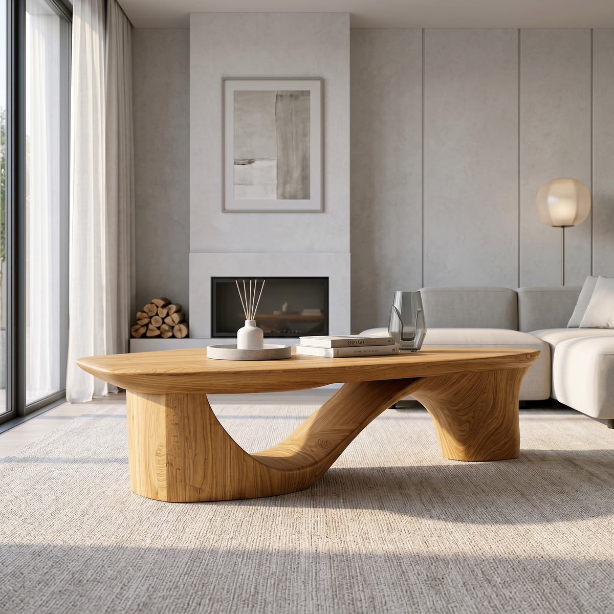 Contemporary Coffee Table With Sculptural Wooden Base For Living Room - view 5