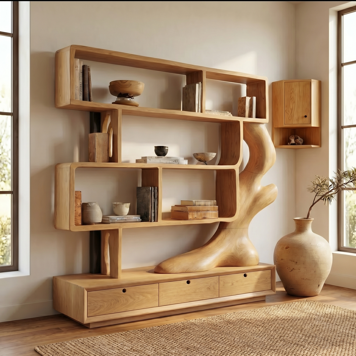 Contemporary Wooden Bookcase With Storage For Living Room - view 4
