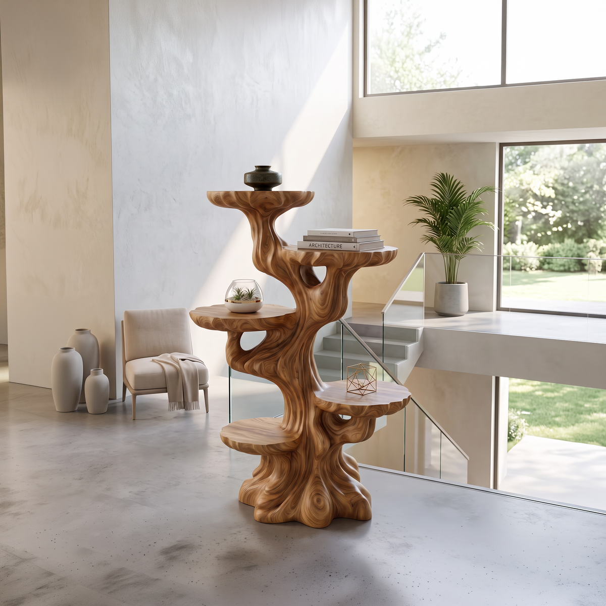 Contemporary Sculptural Plant Stand With Tiered Tree For Entryway - view 5