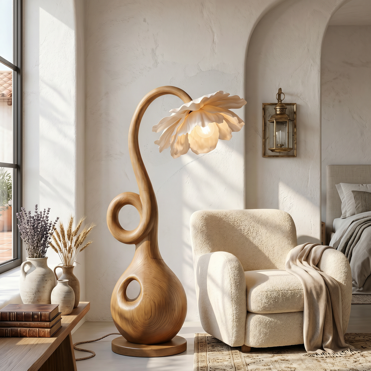 Contemporary Floor Lamp With Organic Sculptural Base And Blooming Flower Design - view 5
