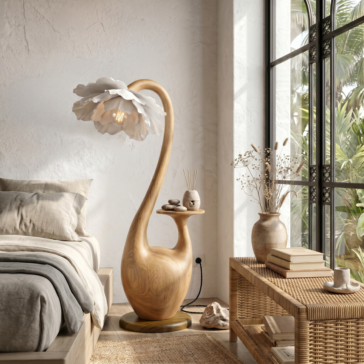 Artistic Floor Lamp With Sculptural Organic Base And Integrated Shelf For Reading Nook - view 5