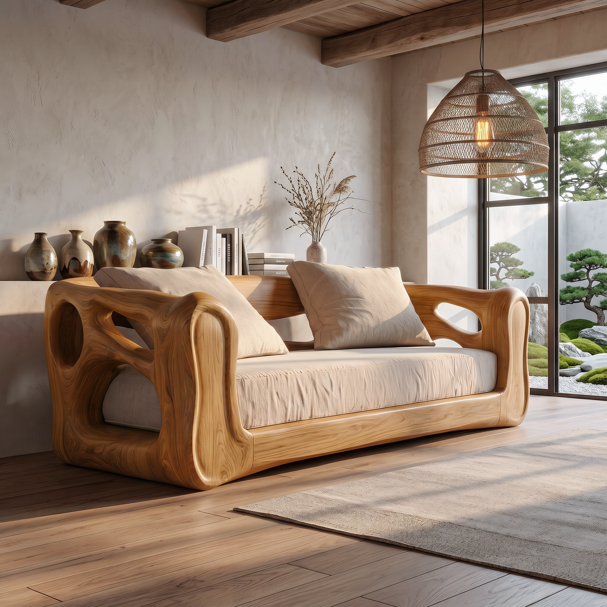 Contemporary Sofa Frame With Organic Flowing Wood Design For Living Room - view 5