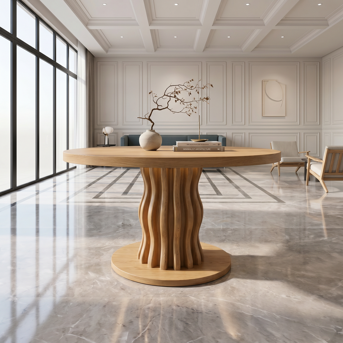 Contemporary Round Entryway Table With Wavy Vertical Form For Foyer And Living Room - view 5