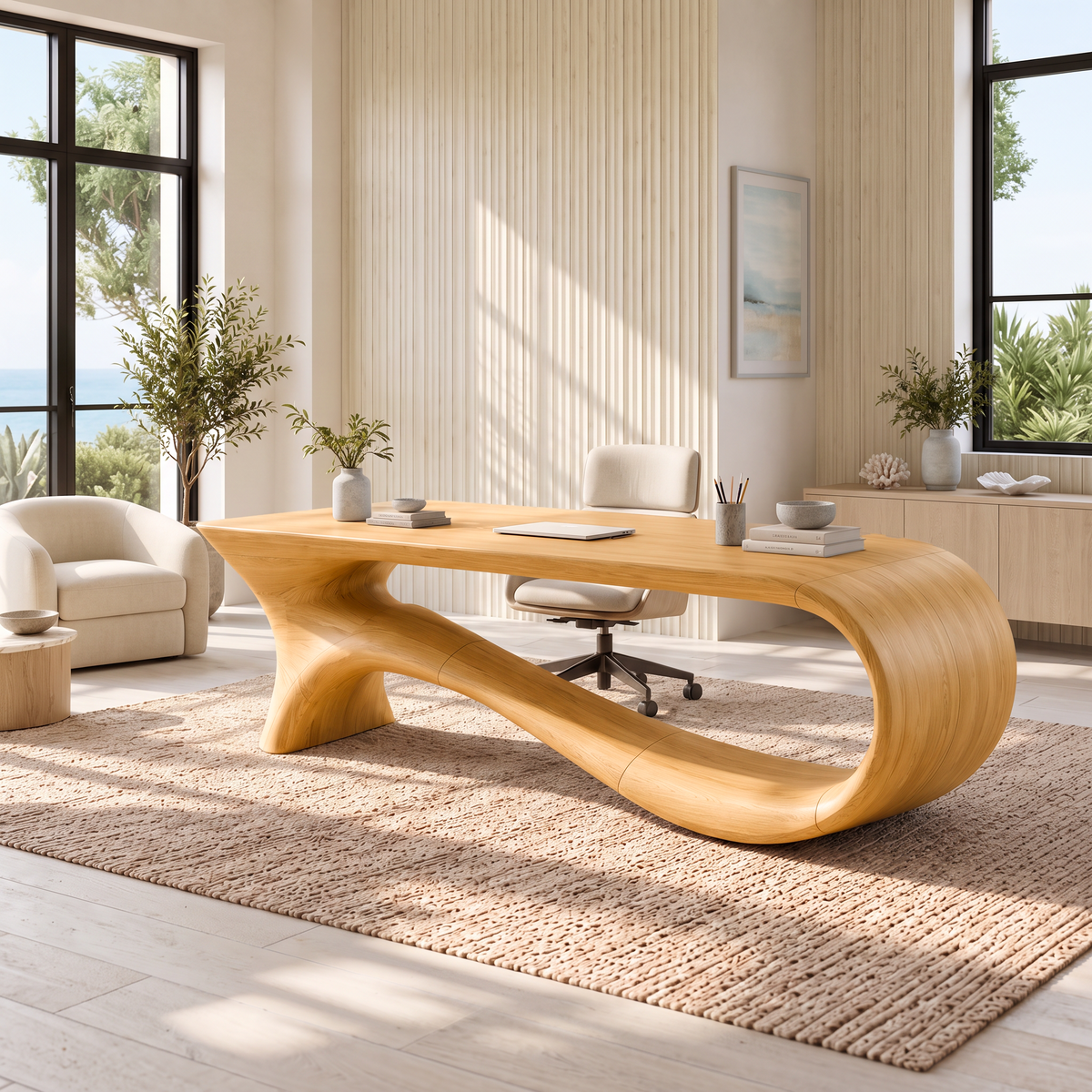 Contemporary Office Desk With Asymmetrical Curved Legs For Workspace - view 5