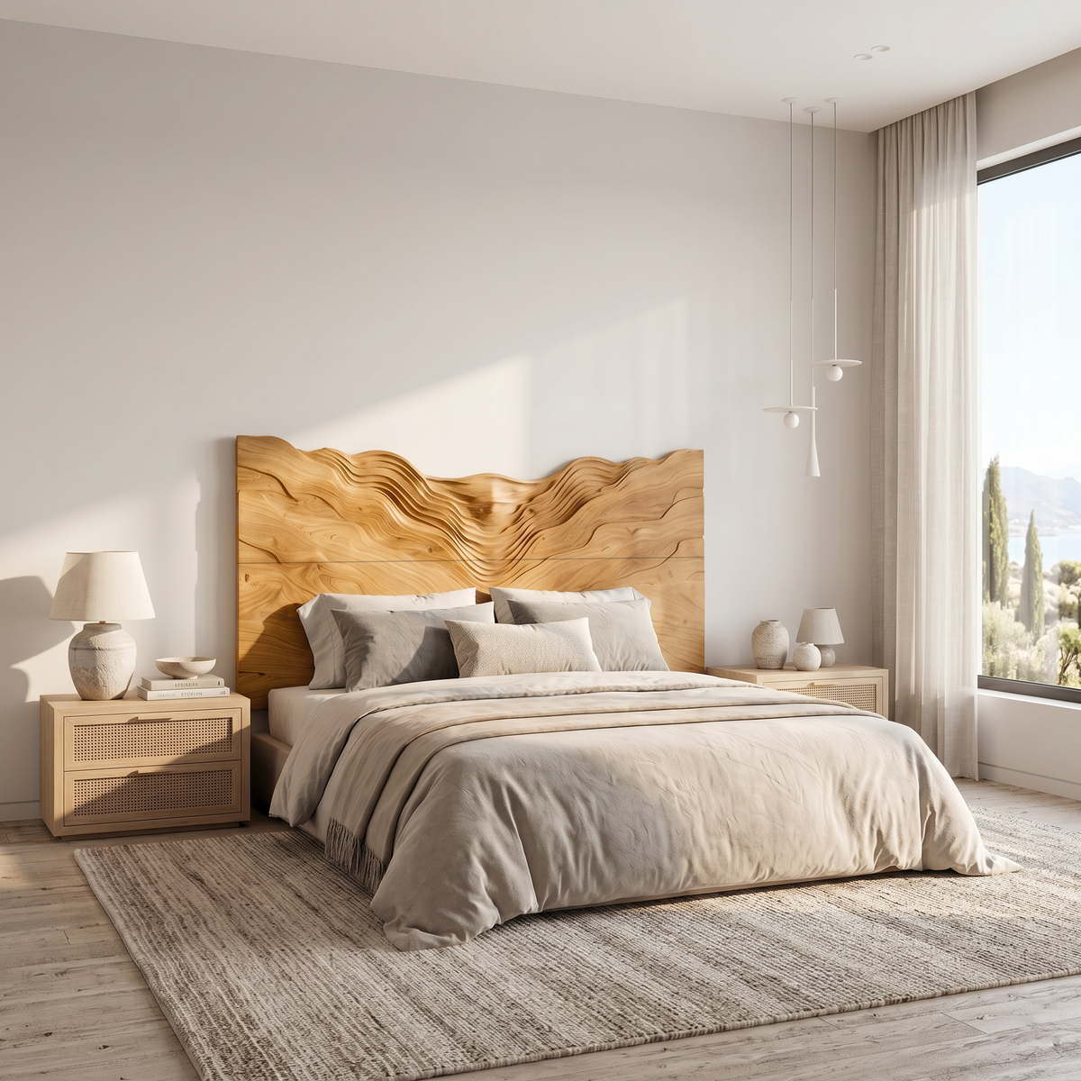 Contemporary Mountain Range Headboard Wooden Bed Headboard For Bedroom - view 5