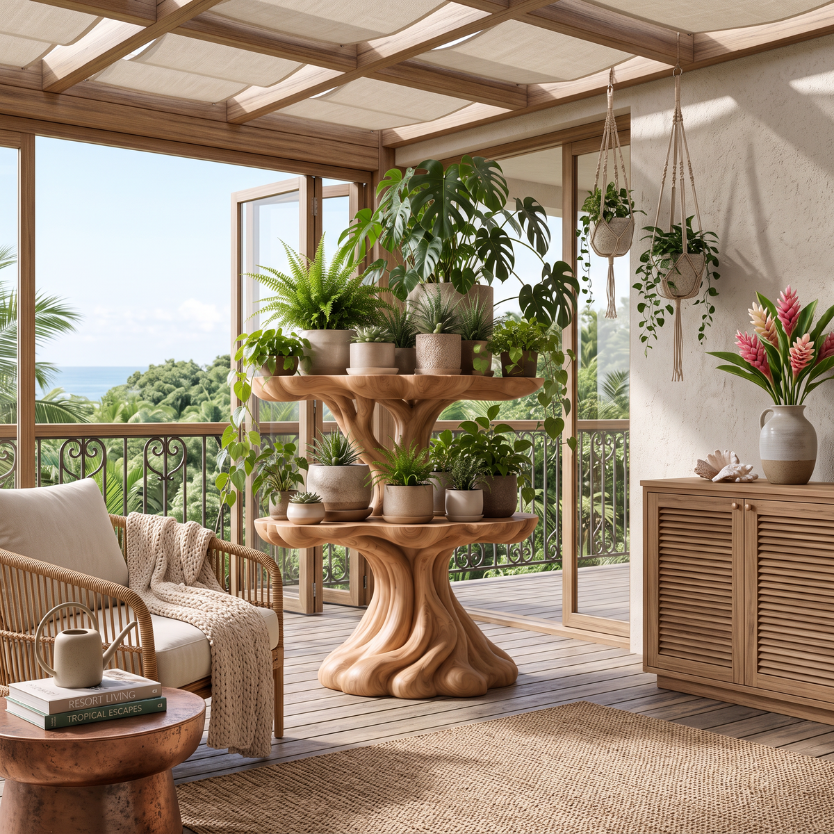 Contemporary Tiered Plant Shelf With Organic Branch Design For Living Room And Entryway - view 5