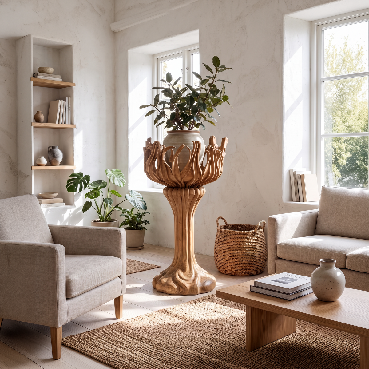 Contemporary Tree Shaped Plant Stand With Sculptural Form For Entryway And Sunroom - view 5