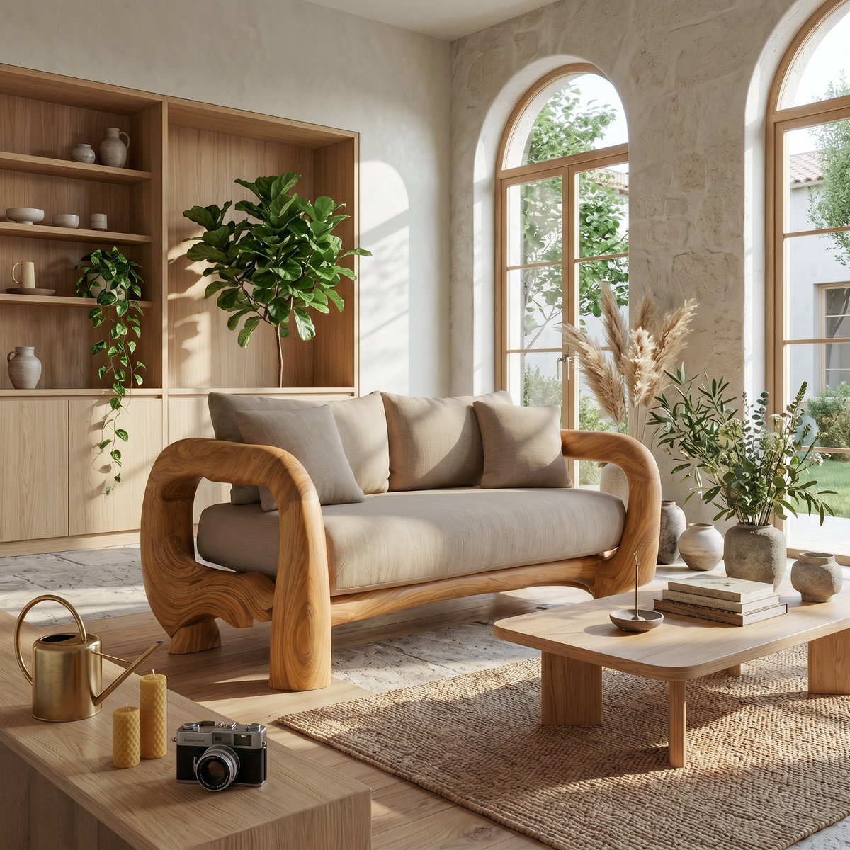 Contemporary Lounge Sofa Frame With Sculptural Wooden Base For Living Room - view 5