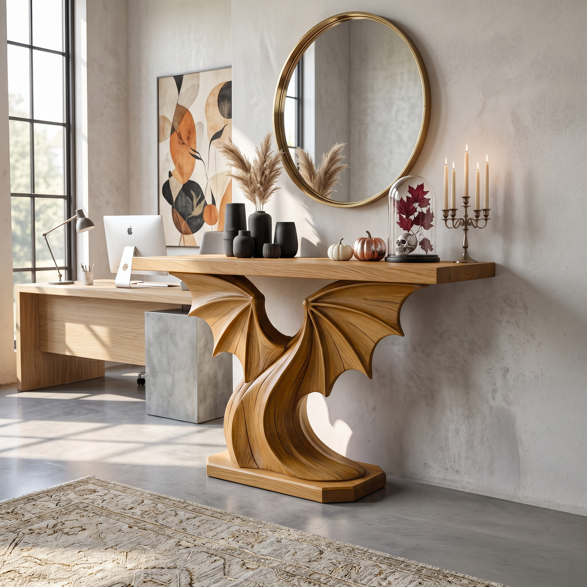 Contemporary Halloween Console Table With Sculptural Bat Wing Design For Entryway And - view 5