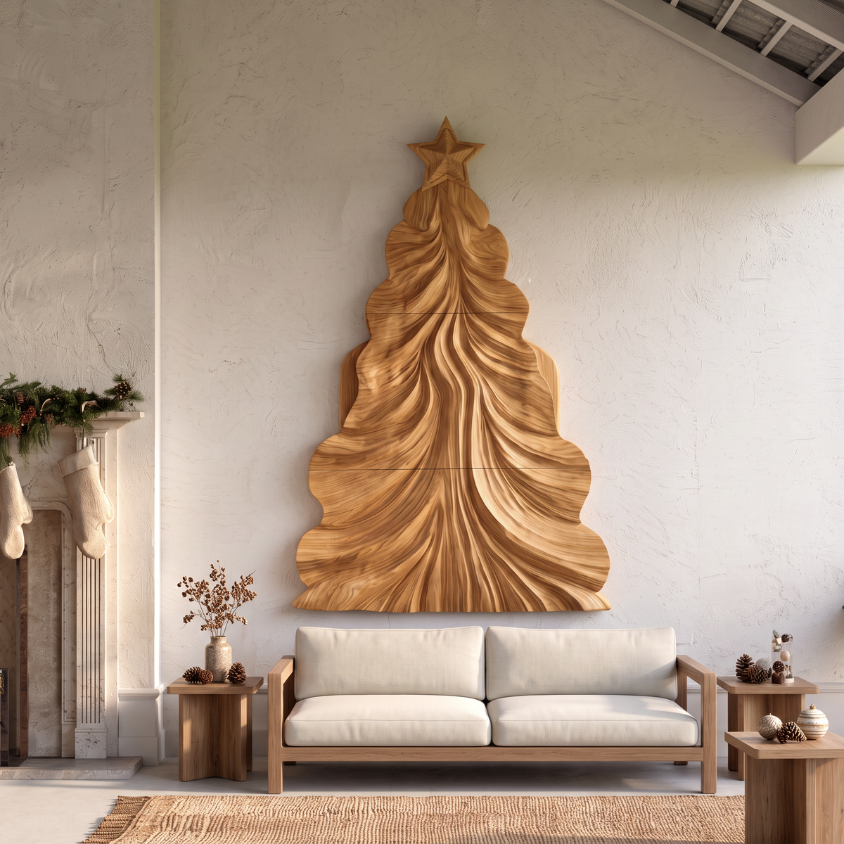 Contemporary Wooden Christmas Decor With Curved Openwork Design For Living Room - view 5