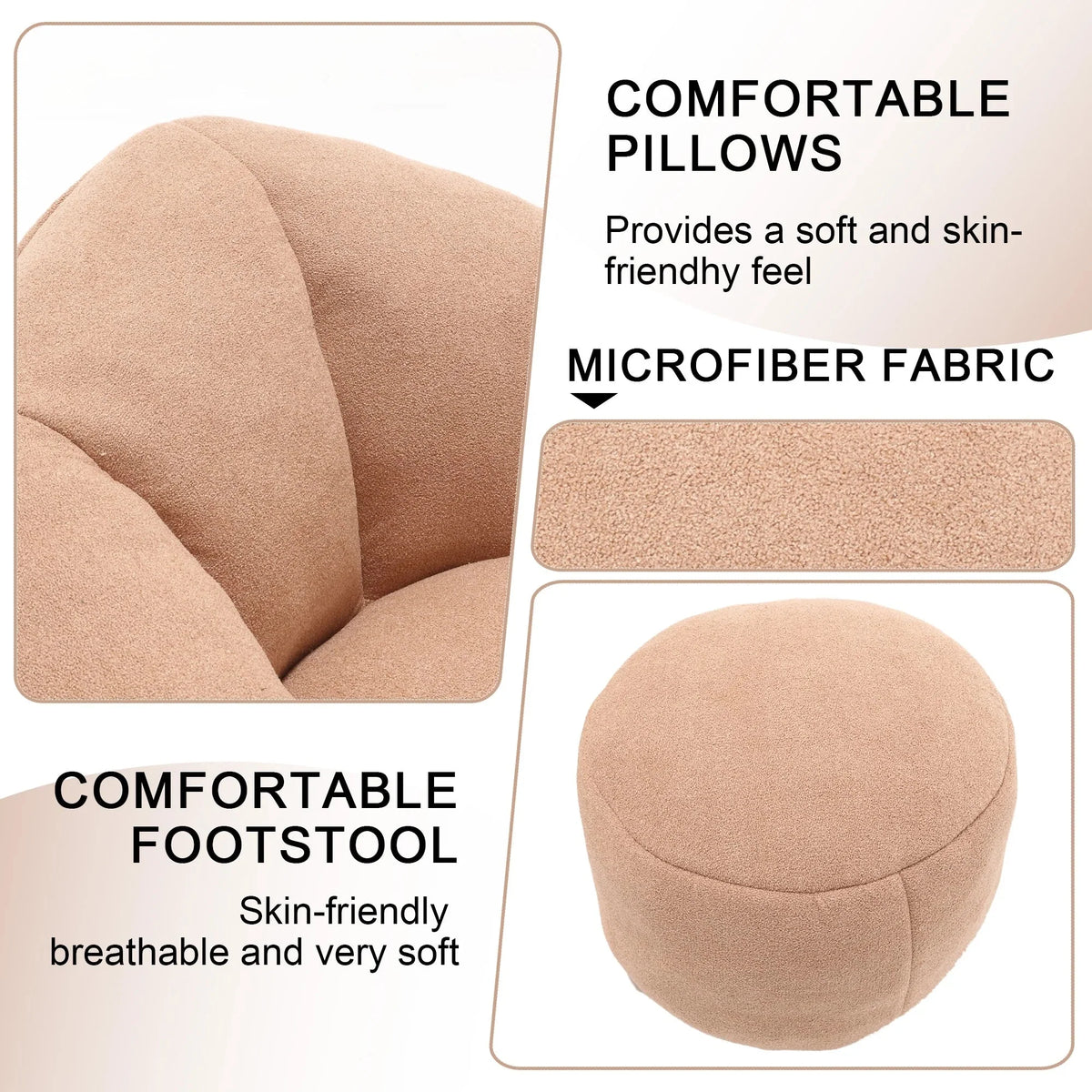MOONMISS Microfiber Upholstered Round Bean Bag Sofa Chair With Ottoman - Gray