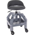 Speedway Motors Adjustable Rolling Shop Stool With Tool Tray, Leather Seat, 13-Inch To 18-3/4-Inch, 330 Pounds