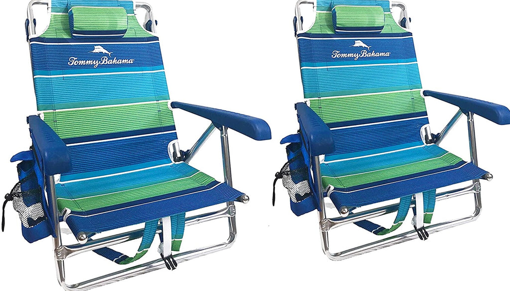 Tommy Bahama 2-Pack Backpack Beach Chairs With Storage Pouch And Towel Bar