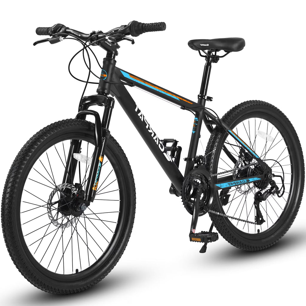 26 Inch Men's Mountain Bike With Shimano 21-Speed And Disc Brakes - Black Orange