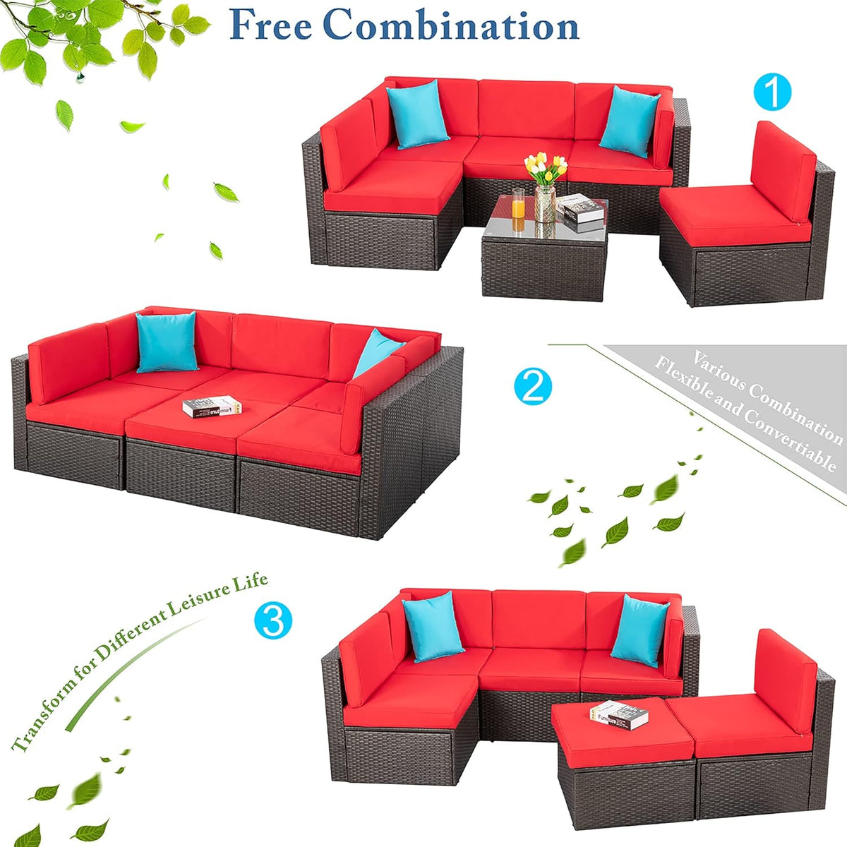 5-Piece All-Weather Wicker Patio Conversation Set With Ottoman And Cushions