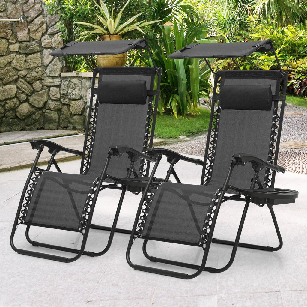 MoNiBloom Zero Gravity Reclining Chairs Set Of 2 With Canopy Shade And Headrest, Black - 330 lbs