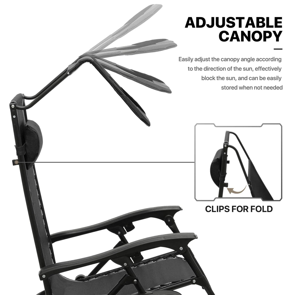 MoNiBloom Zero Gravity Reclining Chairs Set Of 2 With Canopy Shade And Headrest, Black - 330 lbs