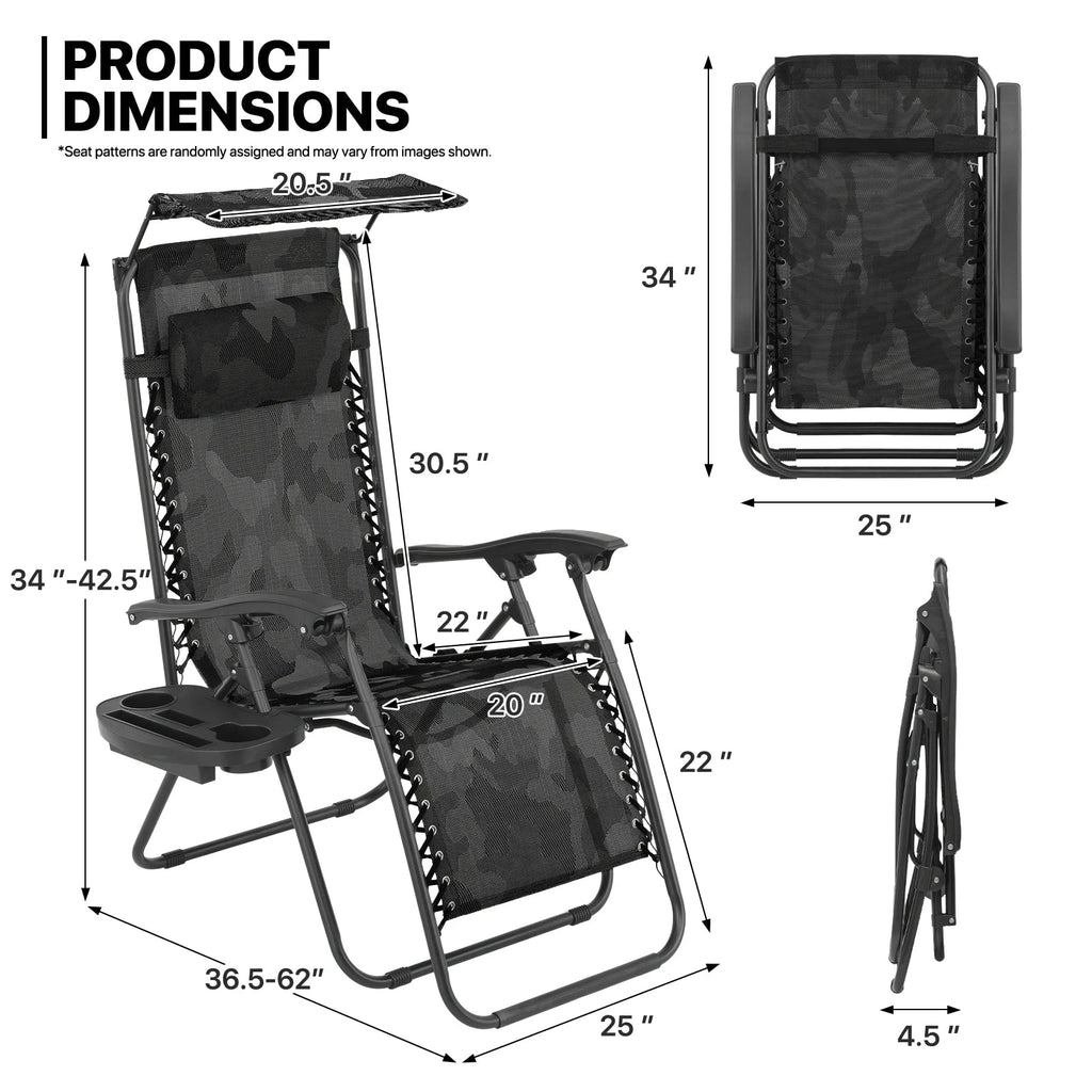 MoNiBloom Zero Gravity Reclining Chairs Set Of 2 With Canopy Shade And Headrest, Black - 330 lbs