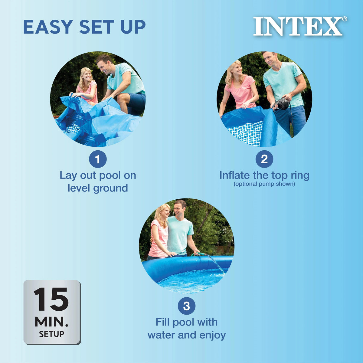 INTEX Easy Set Inflatable Round Pool, 15 ft x 48 in - Filter Pump And Accessories