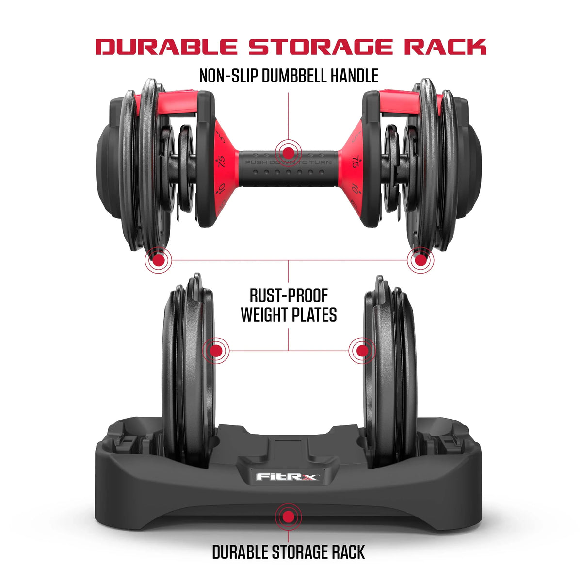 FitRx SmartBell Adjustable Dumbbell Set, 2-Pack, 25lb, 9-in-1 Quick-Select Weights, 2.5lb Increments