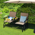 2-Person Outdoor Bench Glider Chair With Center Table, Mesh Fabric, 57 x 28 x 38 in