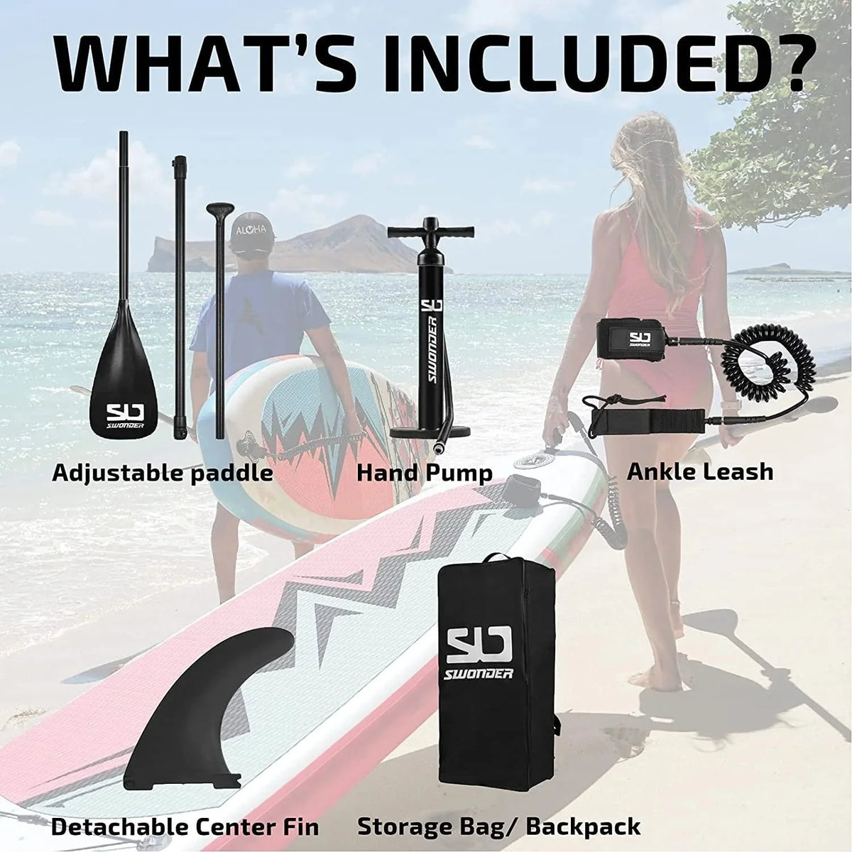 Swonder Inflatable Stand Up Paddle Board 10' x 32" x 6" - Paddle, Pump, Leash And Backpack