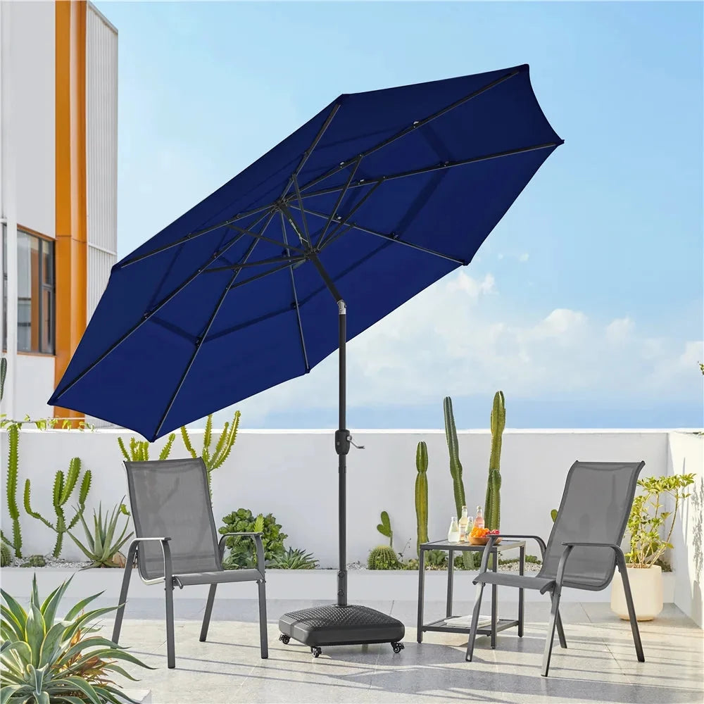 Renwick Outdoor Patio Parasol With Color-Changing LED Strip, Tan - 10 Ft