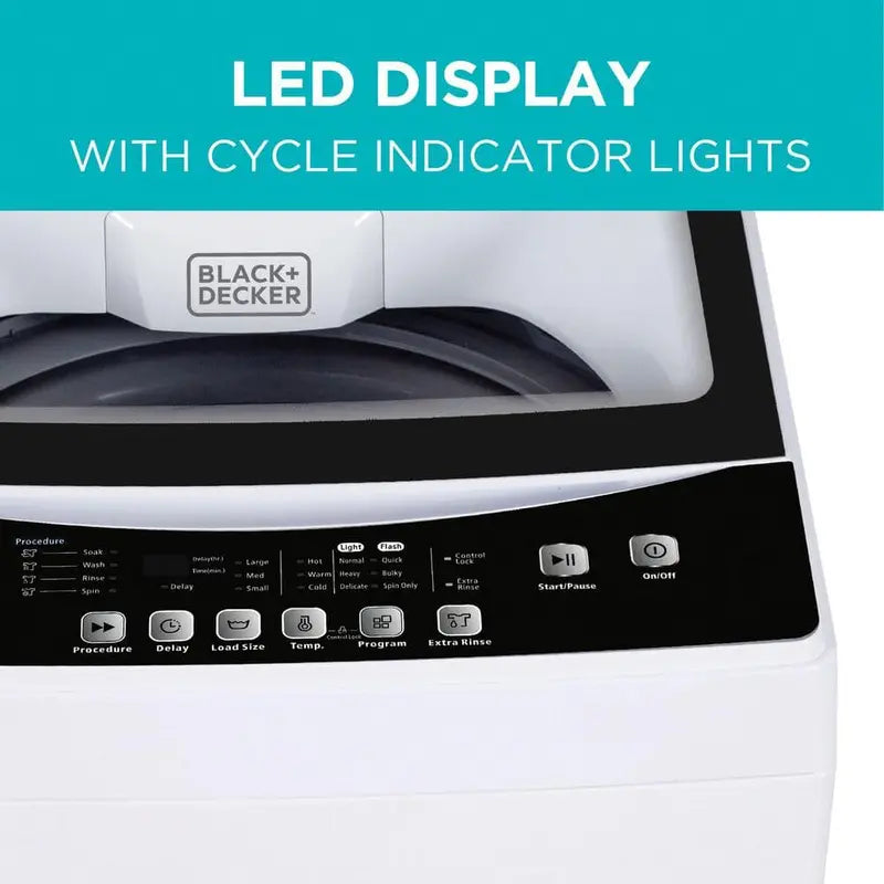 BLACK+DECKER Portable Top Load Washing Machine, 1.7 Cu. Ft., 6-Cycle, White, 20.3 x 20.7 x 36.6 in - BPWM16W