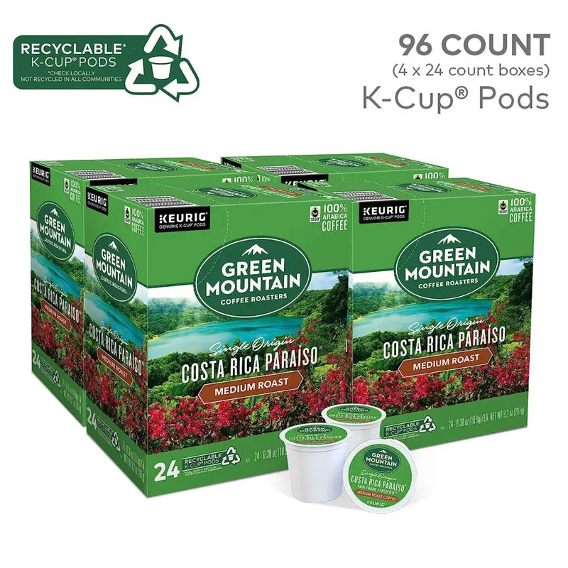 Green Mountain Costa Rica Paraiso Medium Roast Coffee K-Cup Pods, 96 Count Pack Of 4