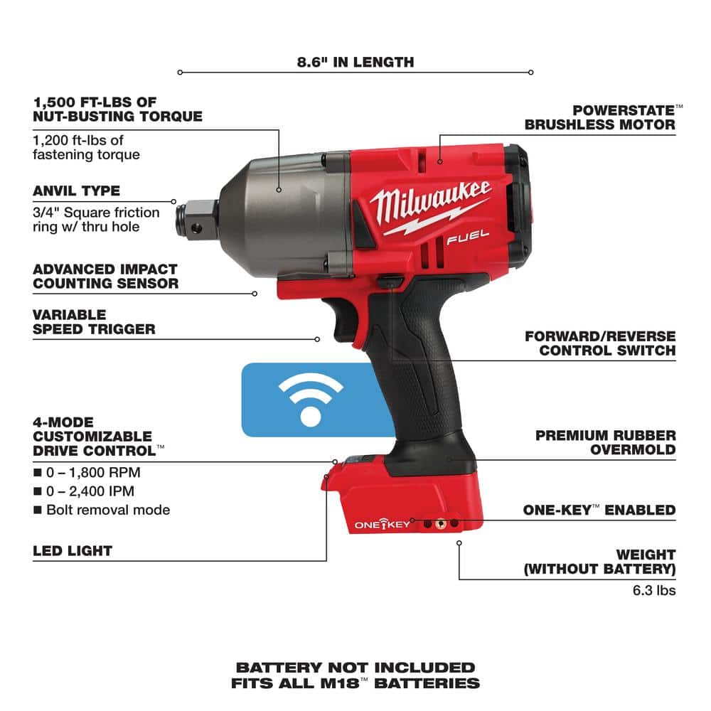 18V Lithium Ion Brushless Cordless 3/4 in Impact Wrench With Friction - Tool Only
