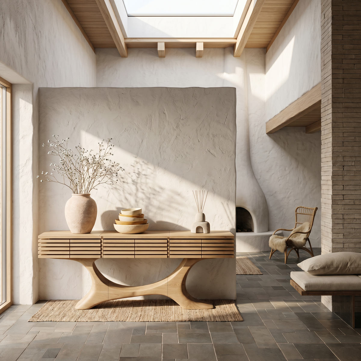 Contemporary Console Table With Curved Tree Trunk Base And Built In Storage Drawers For - view 5