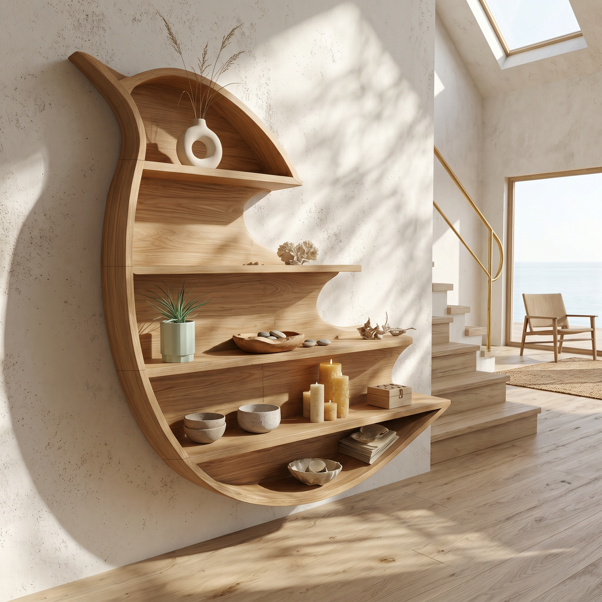 Artistic Wave Bookcase With Wall Mounted Display Storage For Entryway - view 5