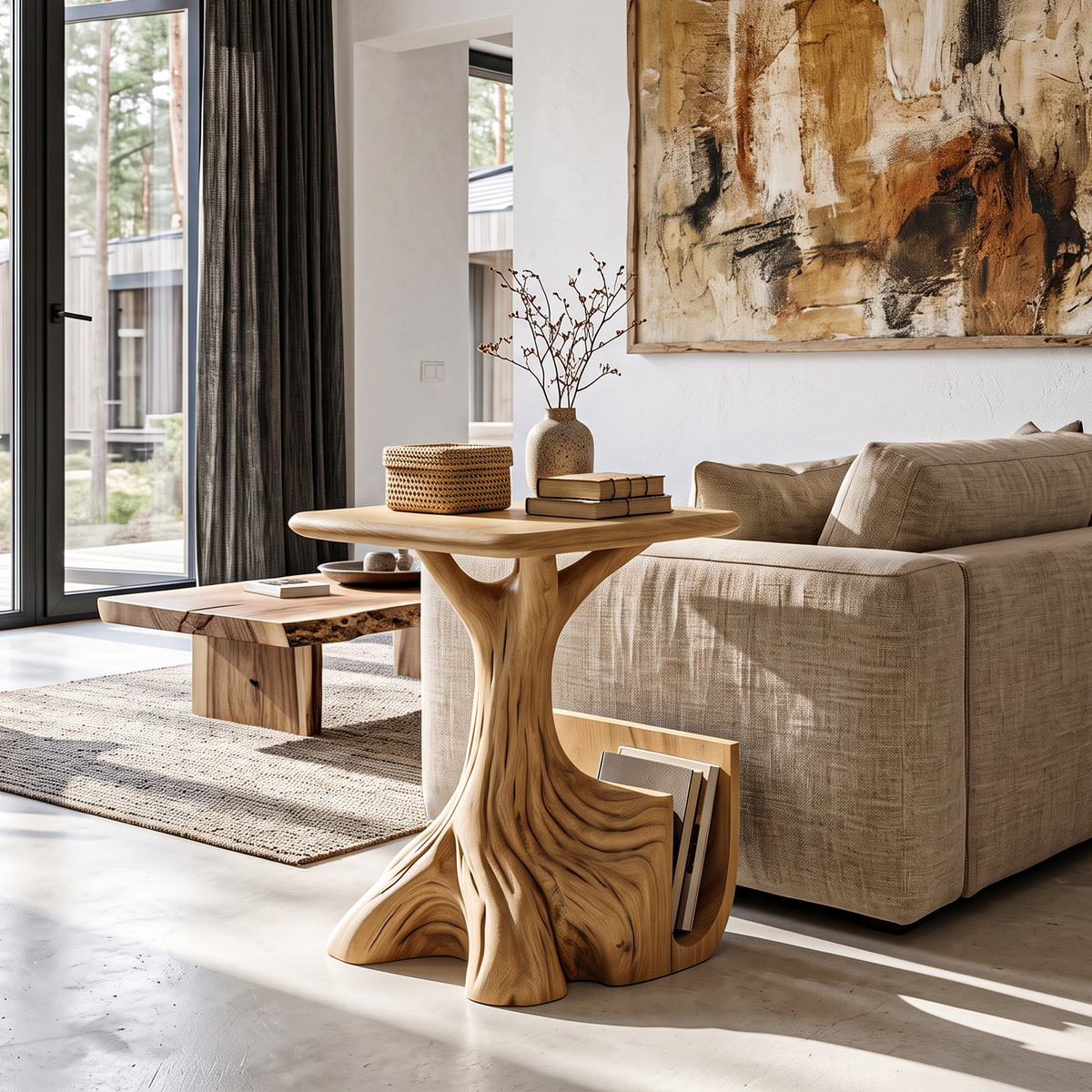 Contemporary Sculptural Side Table With Tree Inspired Base For Living Room - view 5