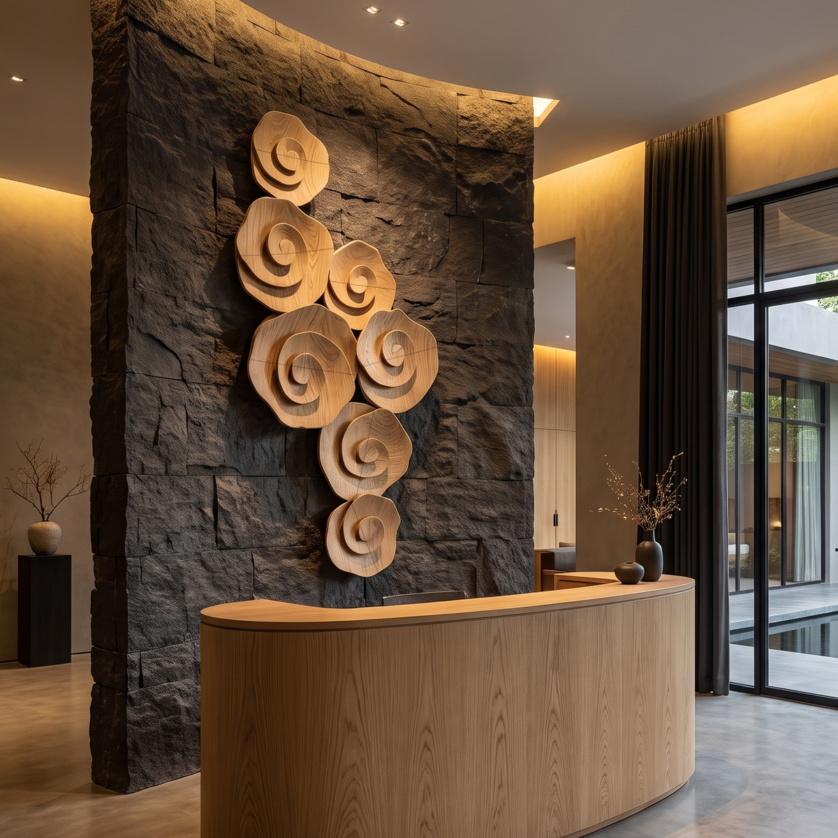 Contemporary Flower Wall Art With Sculptural Spiral Form For Entryway - view 5