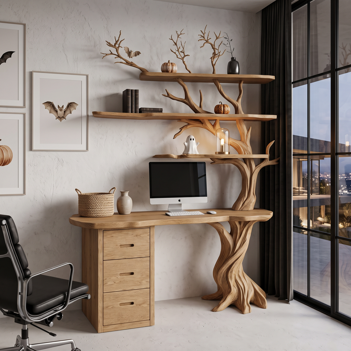 Contemporary Halloween Writing Desk With Haunted Tree Silhouette For Bedroom - view 5