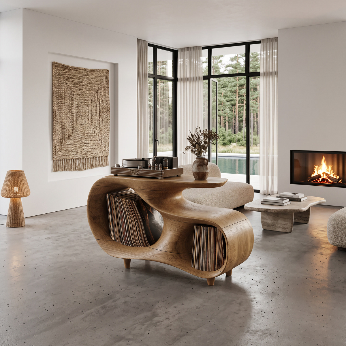 Contemporary Turntable Stand With Flowing Open Frame Design For Entryway - view 5