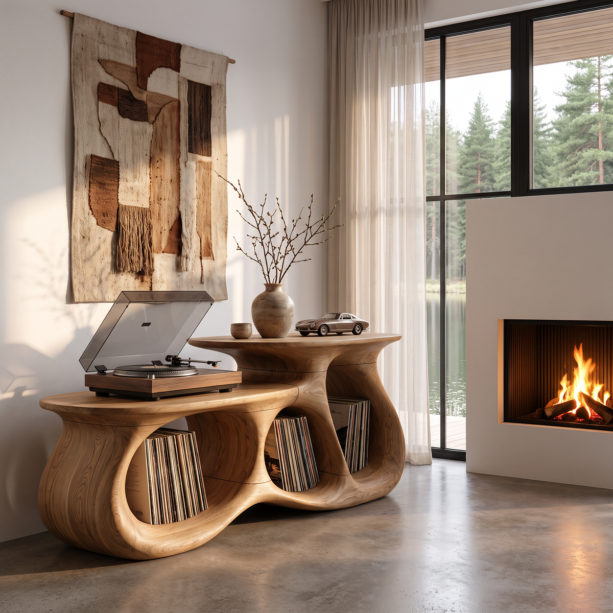 Contemporary Vinyl Record Cabinet With Interlocking Curved Forms For Living Room - view 5