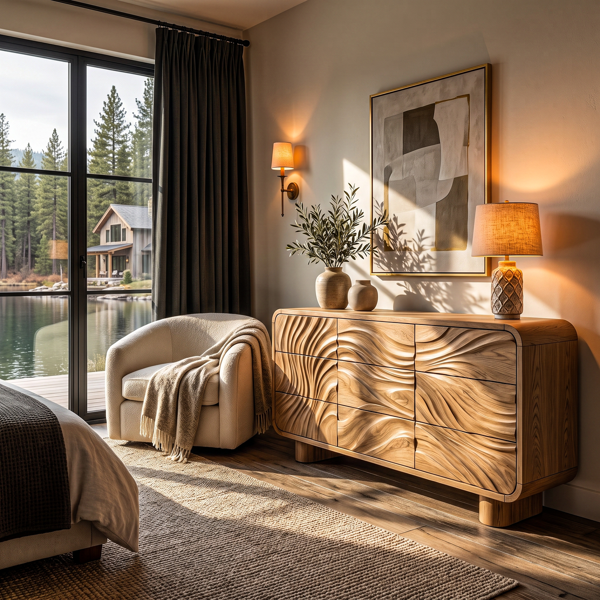 Contemporary Bedroom Dresser Drawers With Sculpted Wave Pattern And Curved Corners For - view 5